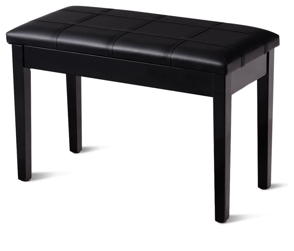 Costway Solid Wood PU Leather Piano Bench Padded Double Duet Seat Storage Black