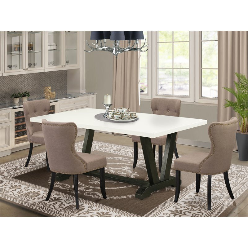 5-Piece Set, Coffee Seat and Chairs and Table, Linen White/Wirebrushed Black