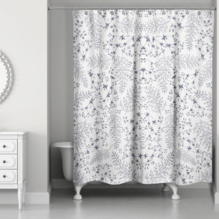 Navy Botanical Pattern 71x74 Shower Curtain