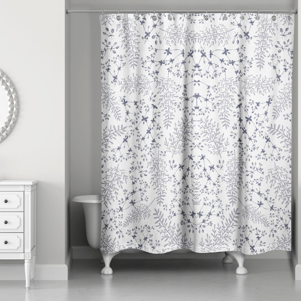 Navy Botanical Pattern 71x74 Shower Curtain
