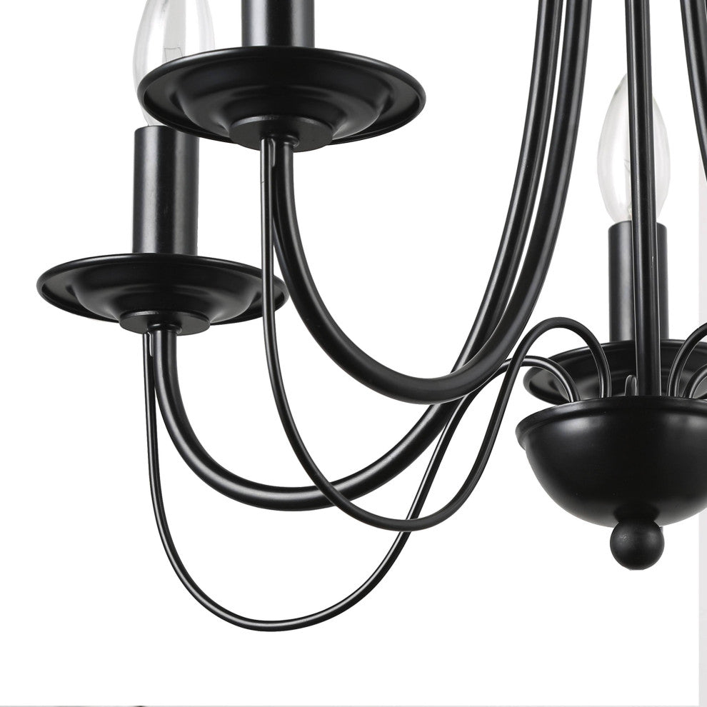 LNC 5-Light Modern Matte Metal Candle-Style Chandelier, Black