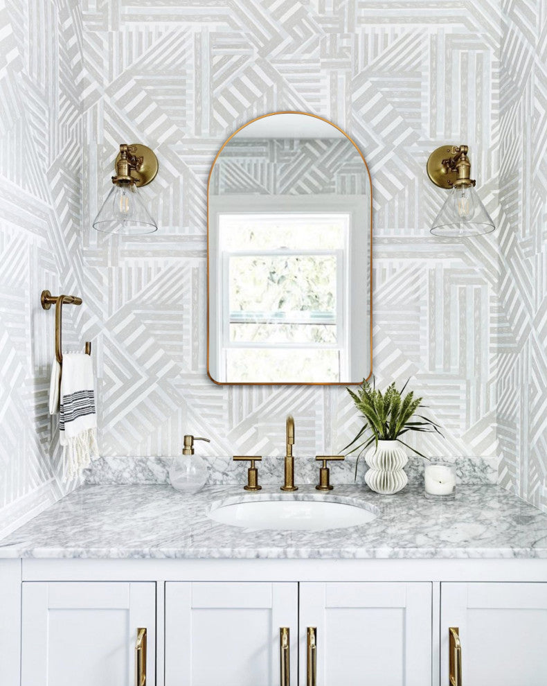 Rita Arch Metal Framed Wall Bathroom Vanity Mirror, Gold, 19.6" X 31.5"