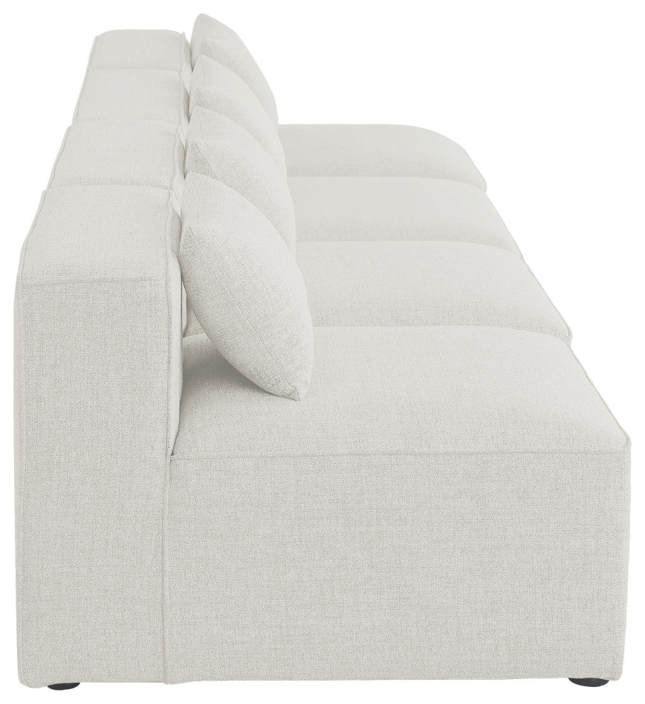 Cube Upholstered Modular Sofa, Cream, 4-Piece: 4 Armless Chair, Linen Texured Fabric