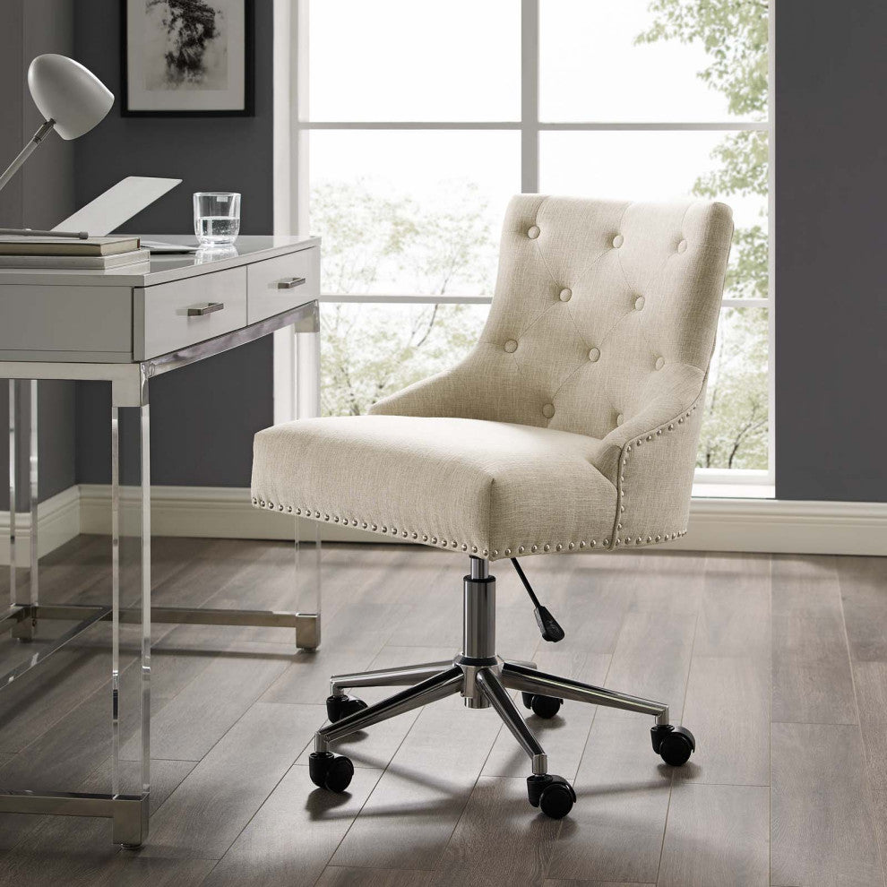 Modern Designer Home Business Office Work Desk Chair, Fabric Aluminum, Beige