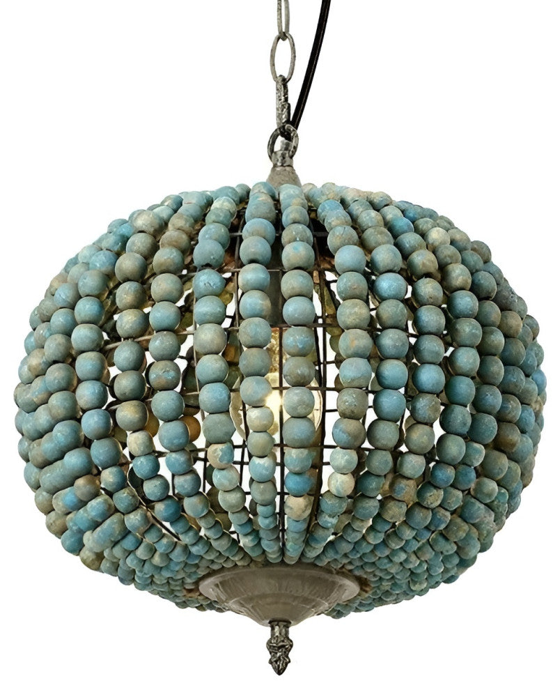 Couvin | Retro Wooden Beads Chandelier for Living Room, Round Blue