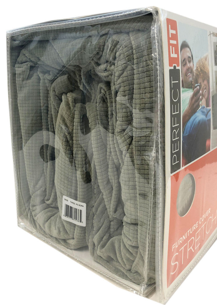Perfect Fit 3 Piece Sofa Couch Furniture Cover Protector Stretch Fit Sage