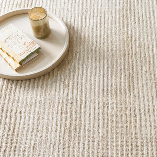 Cut Stripe Ivory Hand Knotted Viscose/Wool Rug, Ivory, 5' x 8'