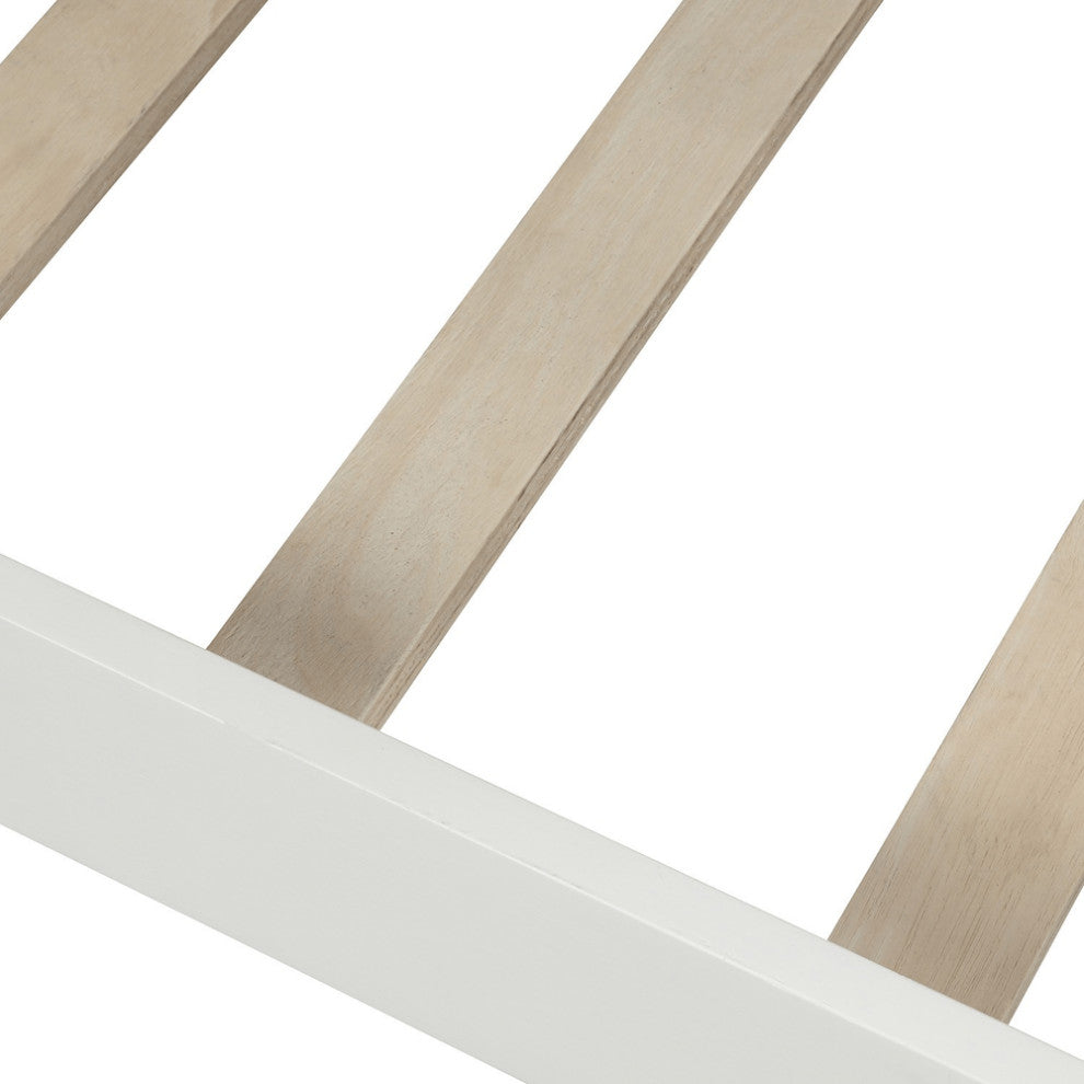 White Twin Over Full Contemporary Bunk Bed With Stairs And Shelves