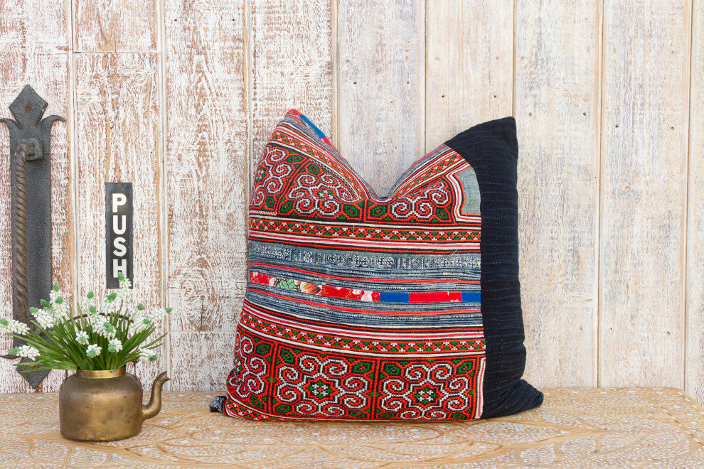 Large Antique Hmong Floral Pillow