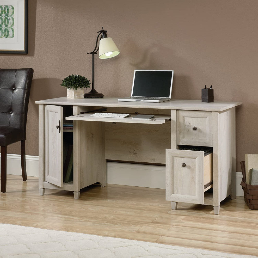 Cottage Desk, 2 Spacious Drawers and Large Storage Cabinet, Chalked Chestnut