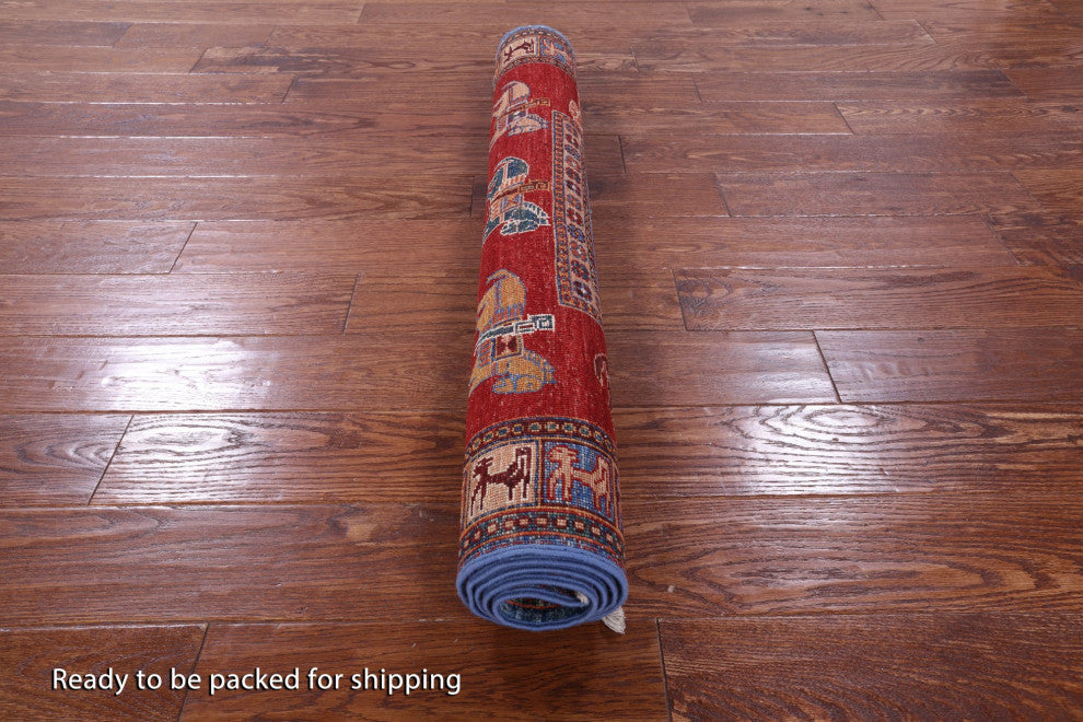 3' 5" X 5' 1" Hand Knotted Antiqued Pazyryk Historical Design Wool Rug Q10703
