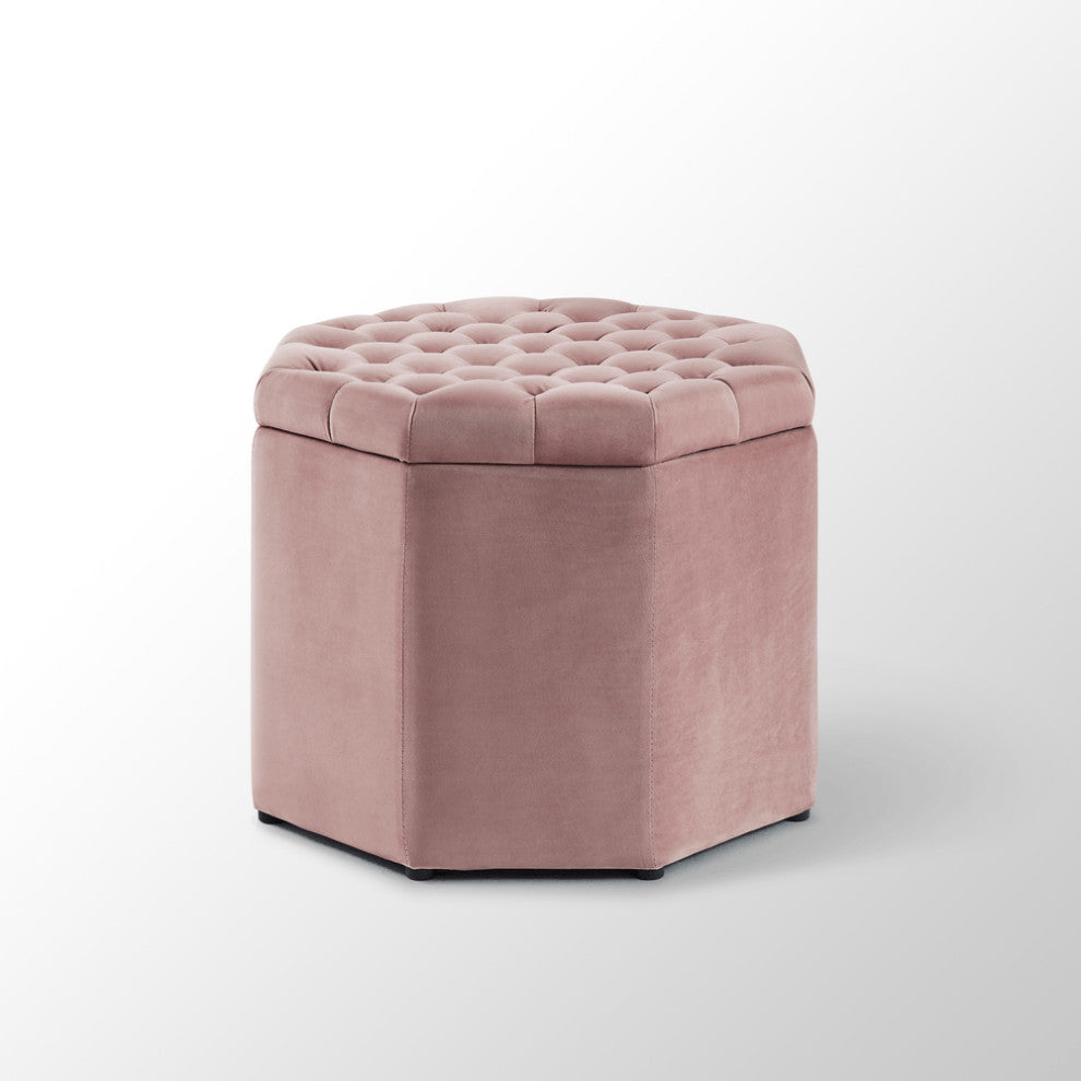 25" Blush Velvet And Black Tufted Specialty Storage