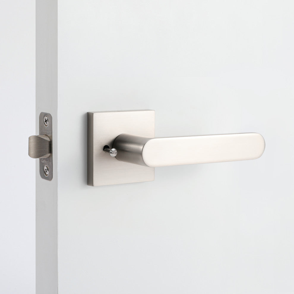Modern Heavy Duty Designer Door Handle - Chrystie Collection, Satin Nickel, Privacy Right Hand