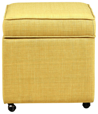 Lionel Linen Hidden Storage Castered Legs Ottoman Cube, Yellow