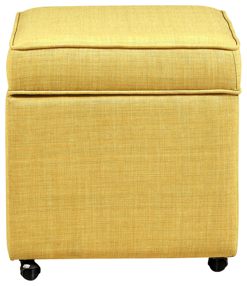 Lionel Linen Hidden Storage Castered Legs Ottoman Cube, Yellow