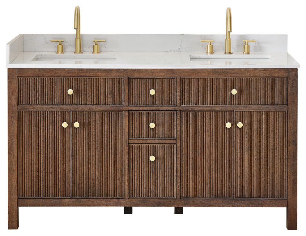 Cerrito Bathroom Vanity, Brown Brushed Oak, 60" Double, Without Mirror