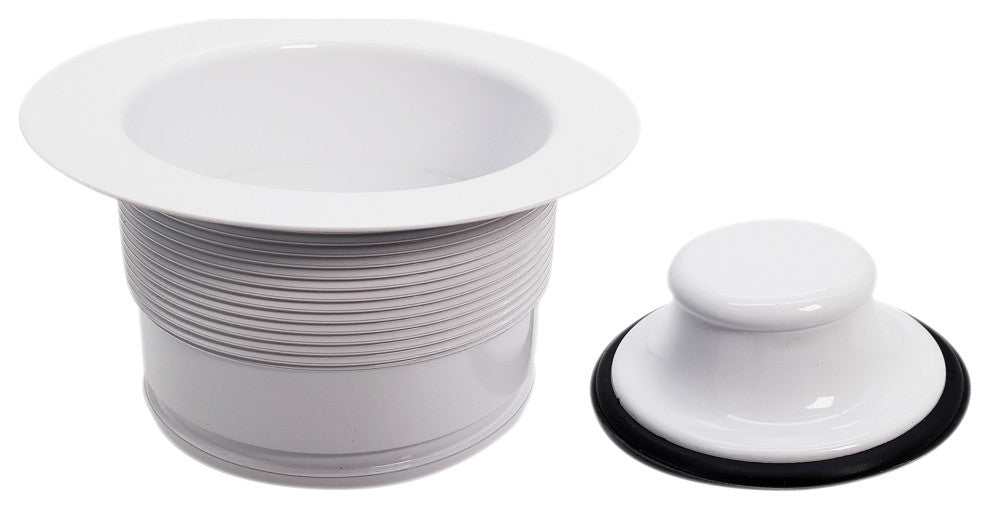 Ez-Mount Style Disposal Flange And Stopper In Polished Brass, Powder Coated White