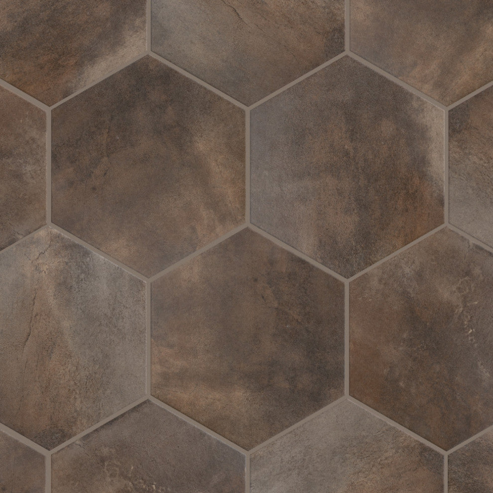 Industrial Hex Multi Mix Porcelain Floor and Wall Tile, Brown