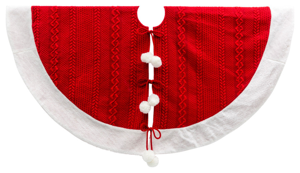 48-in L Red Acrylic Pom Pom Tree Skirt