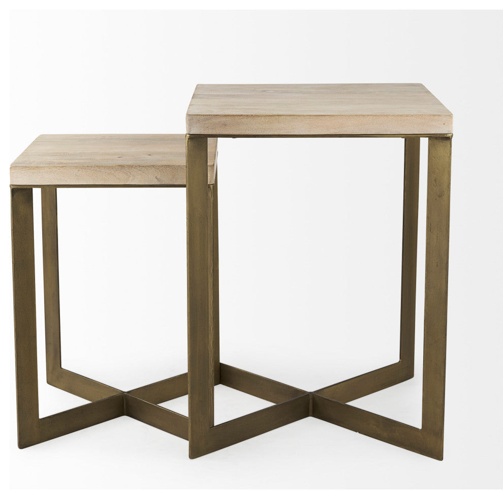 Faye 2-Piece Barely Gray Finished Wood/Gold Metal Base Table Set