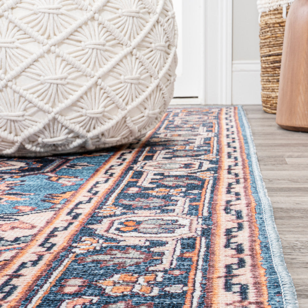 Cirali Ornate Large Medallion Machine Washable Indoor Area Rug, Blue/Beige, 5 X