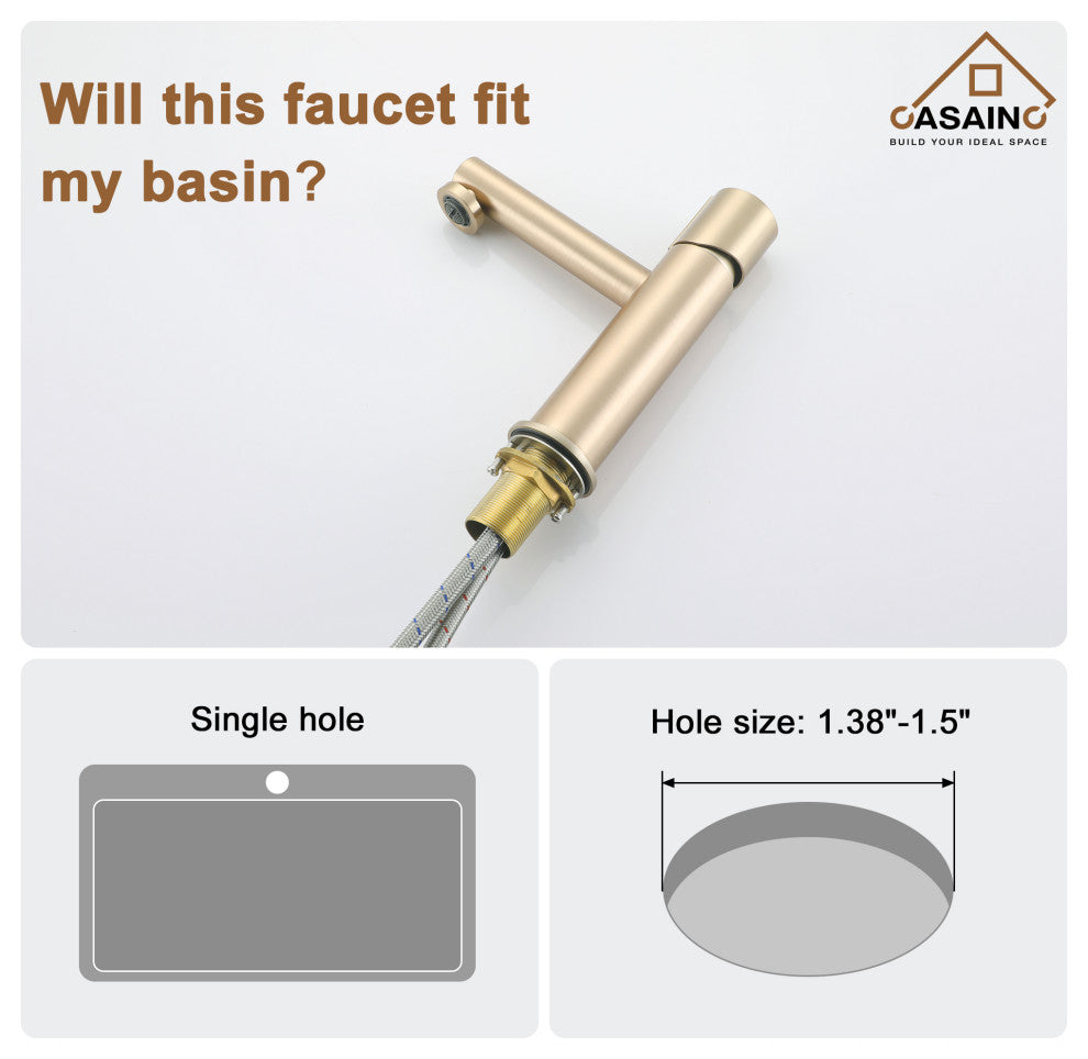 Brushed Champagne Gold Single Handle Sink Faucet with Pop-Up Drain
