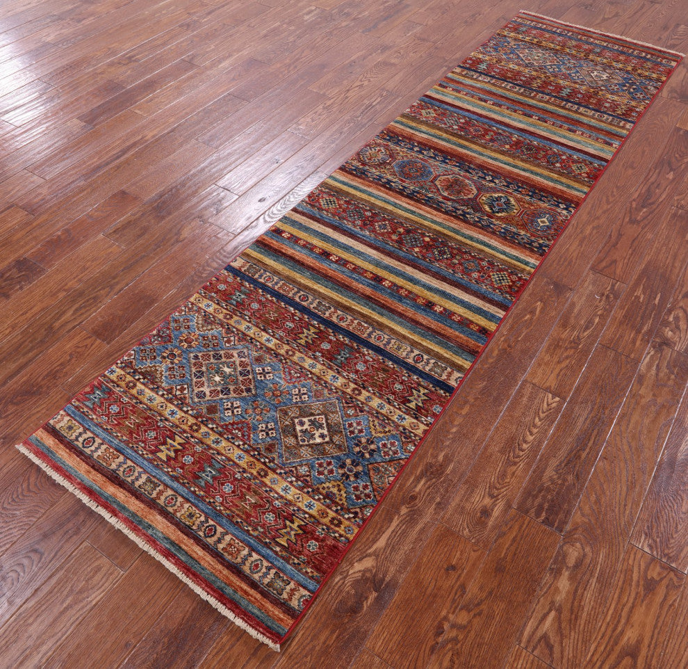 2' 8" X 10' 3" Runner Khorjin Super Kazak Handmade Rug Q10998