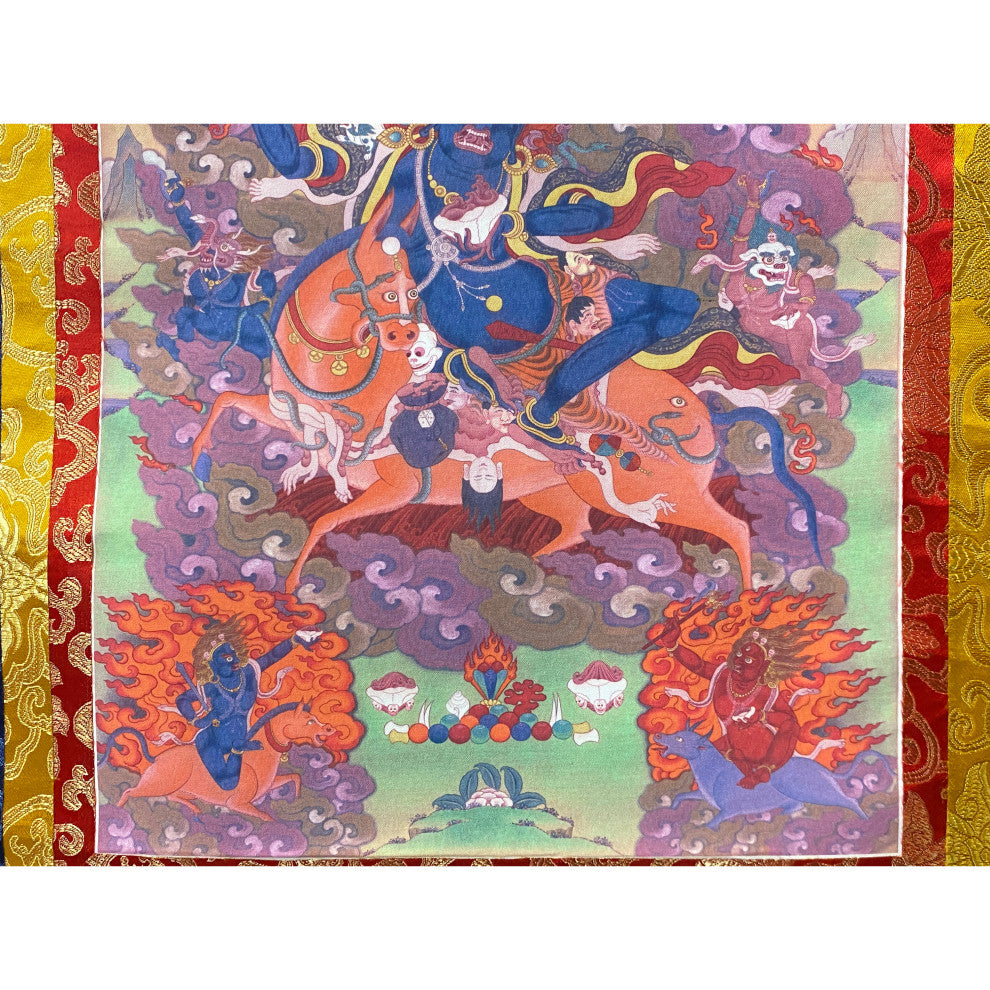 Tibetan Print Fabric Trim Protector Deity Art Wall Scroll Thangka Hws2167
