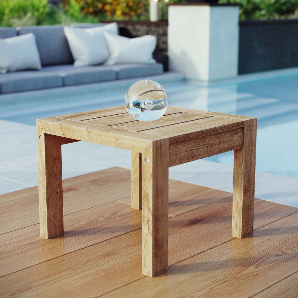 Lounge Coffee Side Table, Square, Brown Natural, Wood, Modern, Outdoor Patio