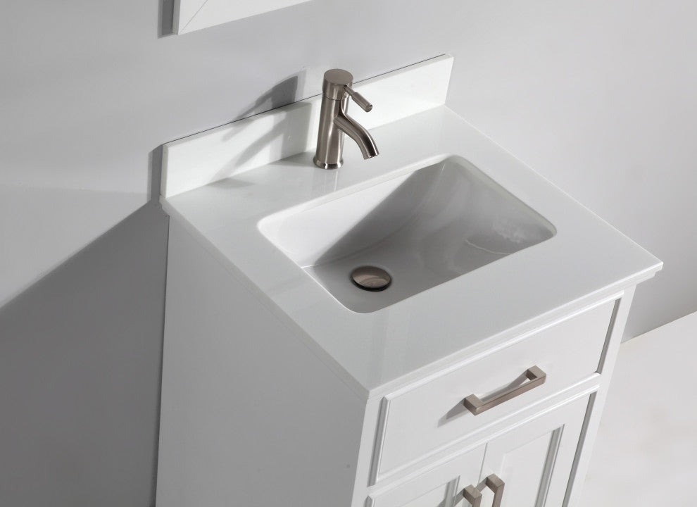 Bathroom Vanity Set With Engineered Marble Top, 24", White, Led Sensor-Switch Mirror