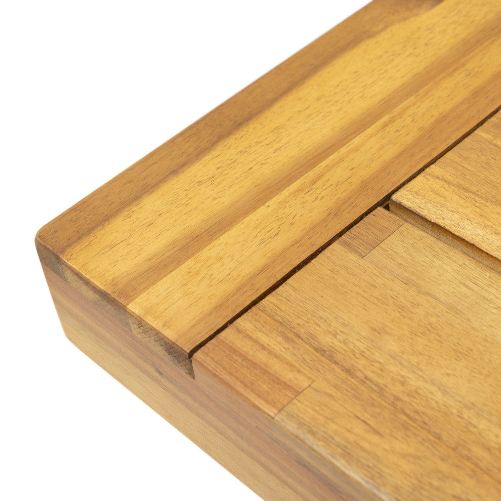 Marian Outdoor Acacia Wood Bench, Teak Finish, Rustic Metal