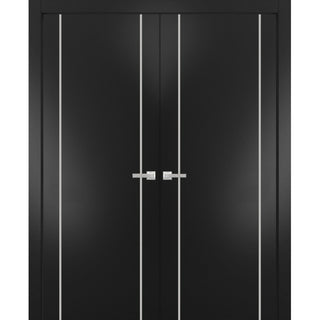 Solid French Double Doors 84 x 96 | Planum 0410 Matte Black with