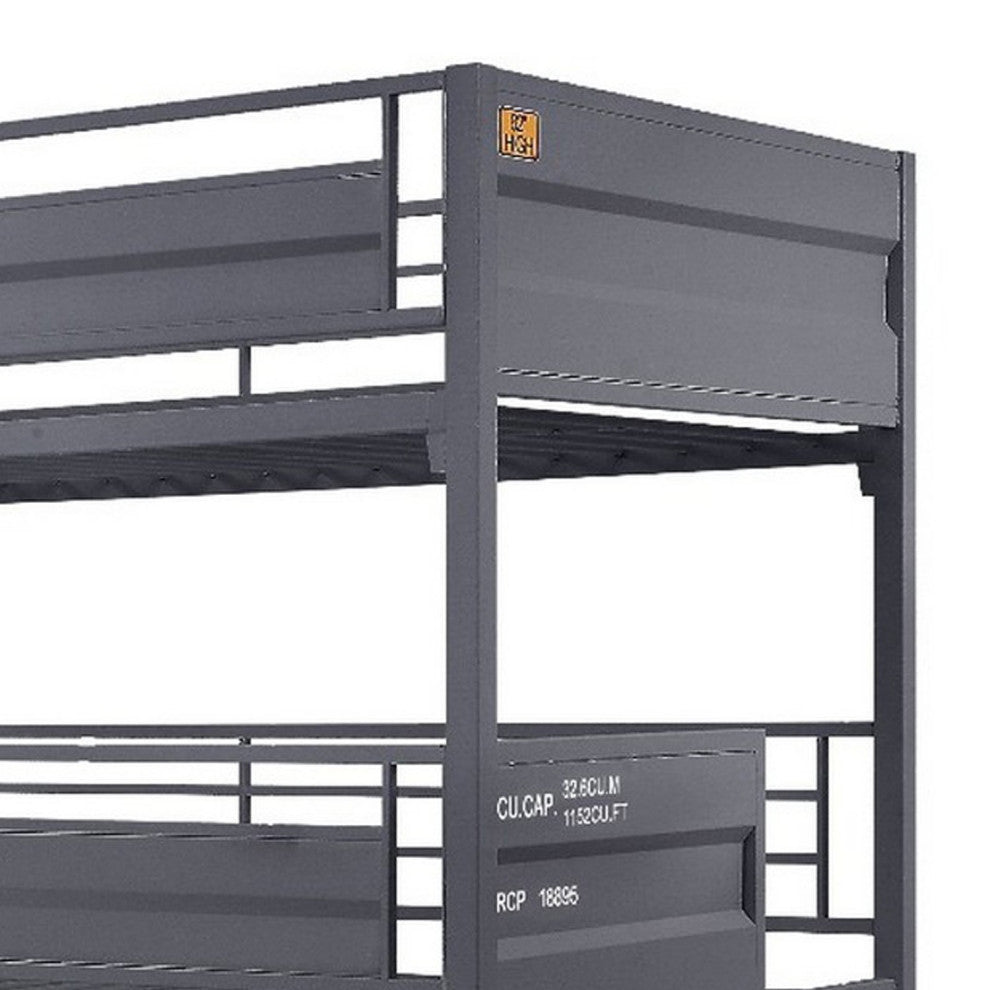 Benzara BM261750 Twin Over Twin Over Full Bunk Bed With Metal Frame, Gray