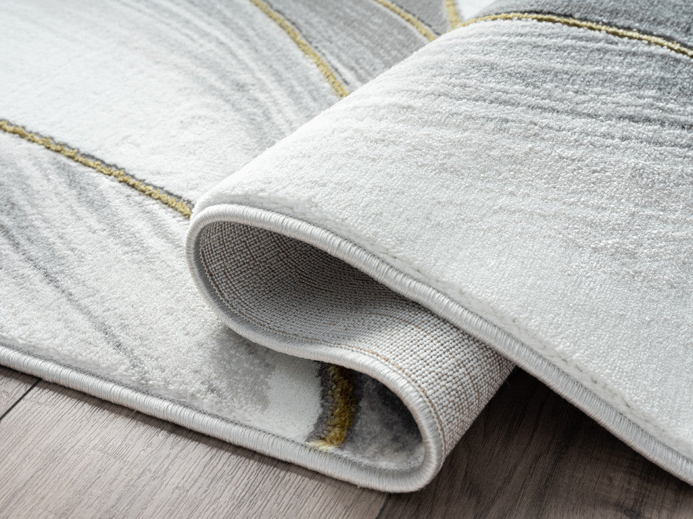 Abani Luna LUN230A Contemporary Ribbon Grey Gold Metallic Area Rug