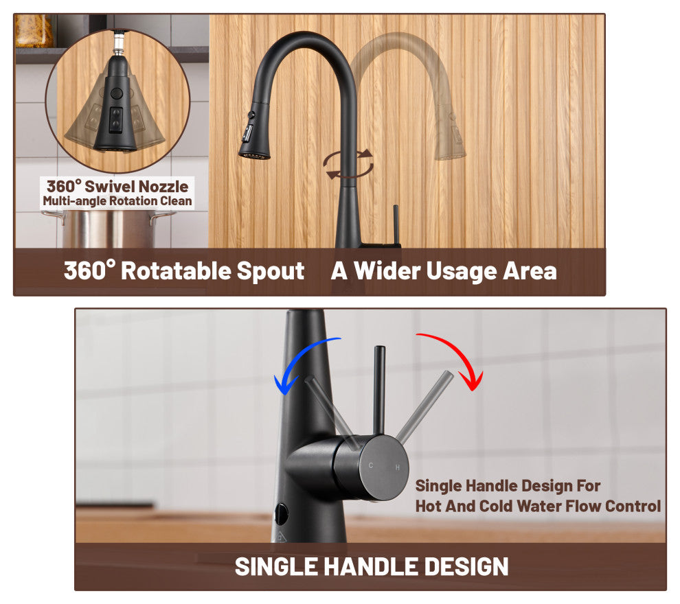 Single Handle Pull Down Sprayer Kitchen Faucet with Touchless Sensor, Matte Black