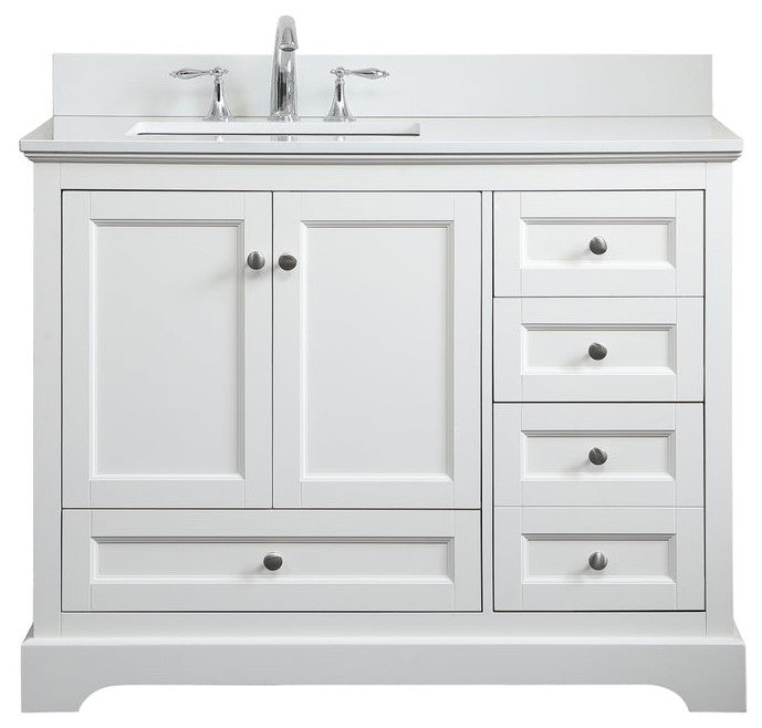 Elegant VF15542WH-BS 42"Single Bathroom Vanity, White With Backsplash