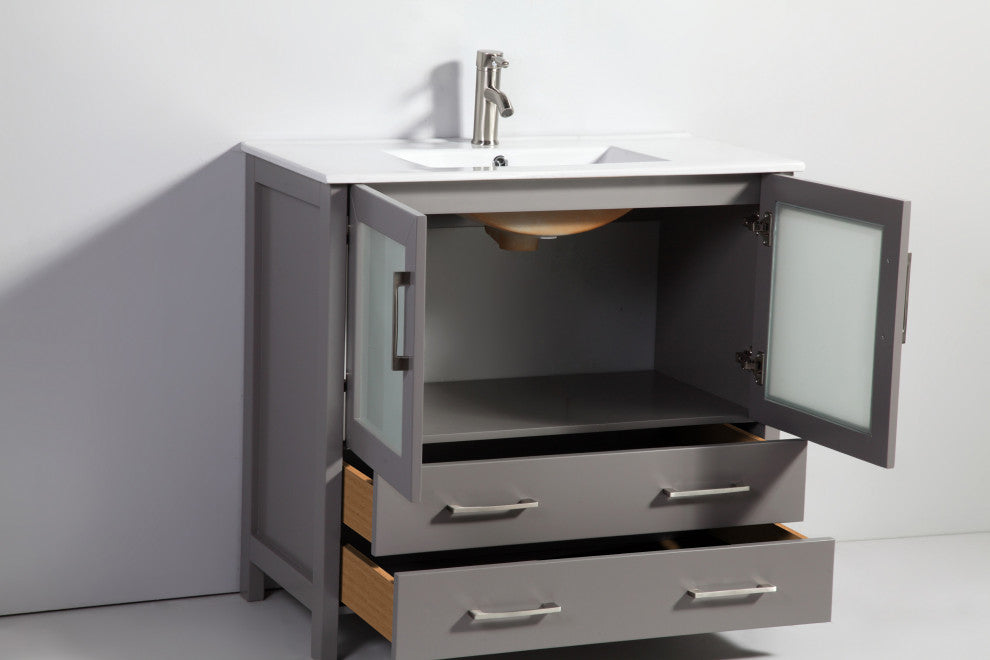 Vanity Art Vanity Set With Ceramic Top, 84", Gray