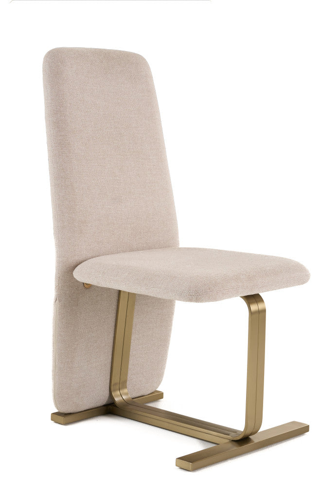 Modrest Tasha Modern Beige Linen + Brushed Brass Dining Chair, Set of 2