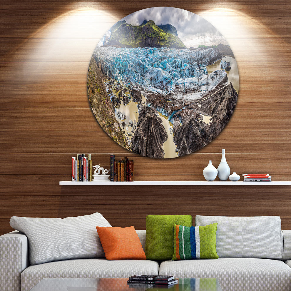 Huge Vatnajokull Glacier Panorama, Landscape Disc Metal Artwork, 38"