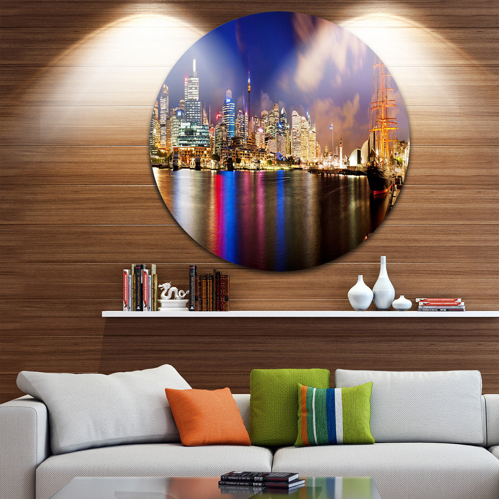 Colorful Sydney Skyline, Cityscape Photography Round Wall Art, 23"