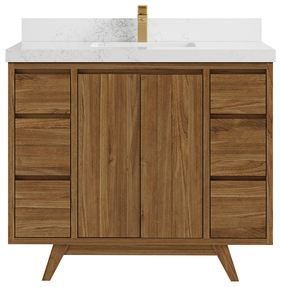 Madison Teak 42 Single Sink Bath Vanity in Dark Natural 2" Empira Quartz