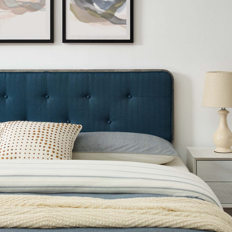 Platform Bed Frame, Twin Size, Wood, Grey Gray Navy Blue, Modern Contemporary