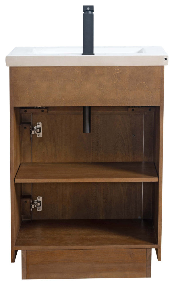 Vanity Art Bathroom Vanity With Sink, Tan, 24" Single, White Ceramic Top