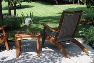 3-Piece Eucalyptus and Wicker Lounger Set With Ottoman and Square Accent Table