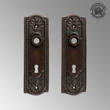 Door Back Plate Oil Rubbed Bronze Solid Brass Beaded With Keyhole 7 1/4" H 2 Set