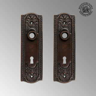 Door Back Plate Oil Rubbed Bronze Solid Brass Beaded With Keyhole 7 1/4" H 2 Set