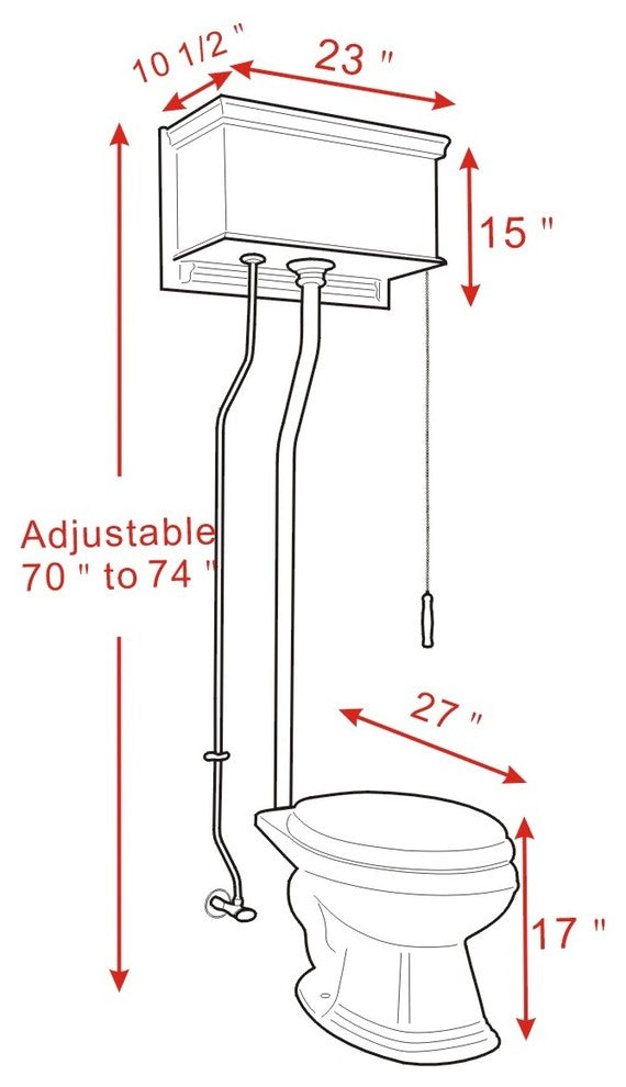 High Tank Toilets White Cherry Finish Flat Elong L-Pipe, White, Silver