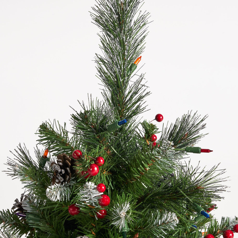 4.5' Mixed Spruce Artificial Christmas Tree, Pre-Lit Multi-Colored