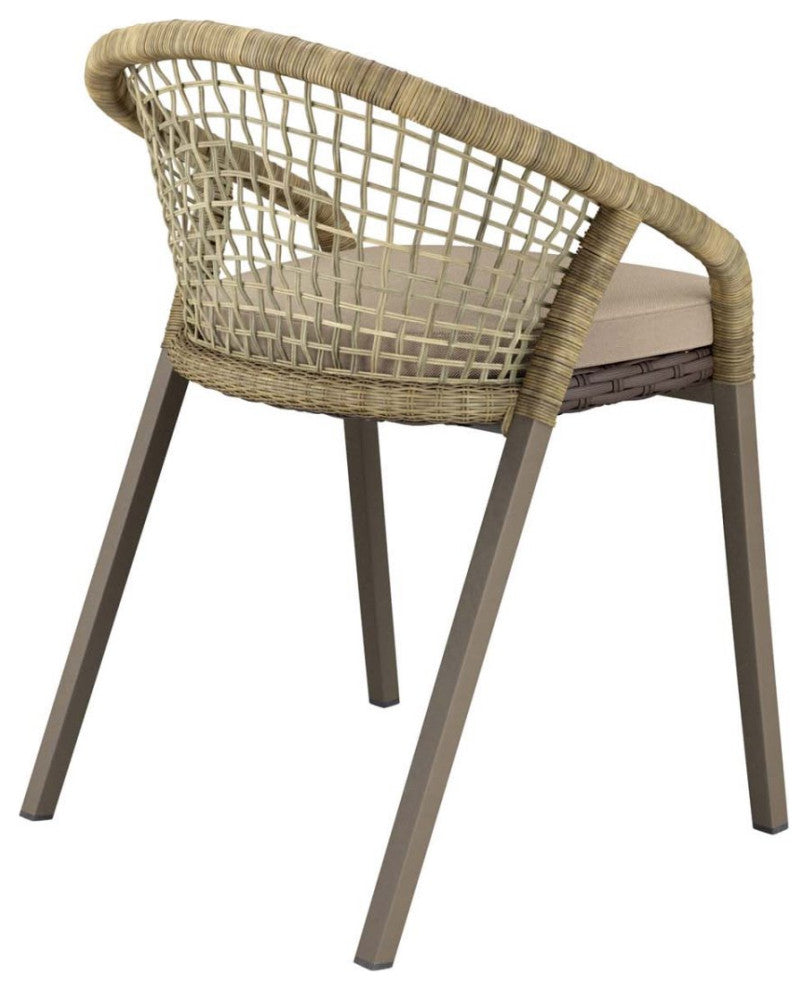 Side Dining Chair, Set of 2, Taupe Gray Natural, Rattan, Wicker, Outdoor Garden