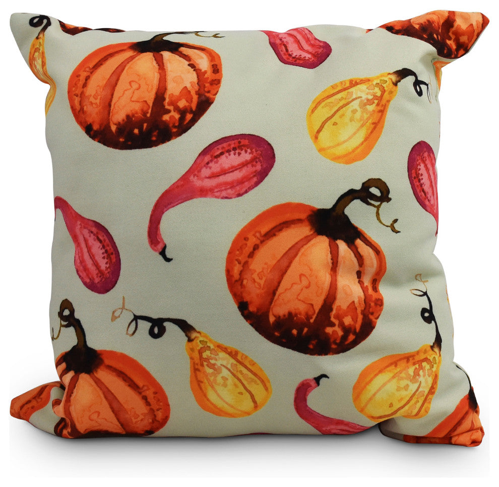 16" Gourds Galore Light Green Fall Print Decorative Throw Pillow